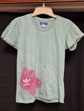 adidas Mint Green Short Sleeve Tee with Pink Palm Graphic